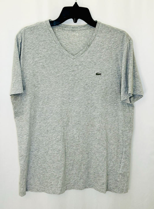 LACOSTE Pima Cotton GREY HEATHER V-Neck T-Shirt French , US Large