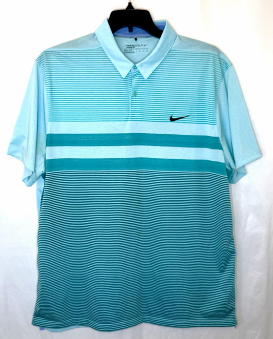Nike Golf Modern Fit Polo Shirt Mens XL Blue/Green Striped Transition Dry-Fit