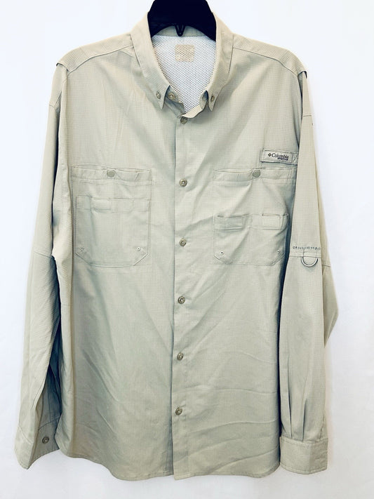 Columbia Men's Large PFG Shirt Omni Shade Vented Long Sleeve Button Beige