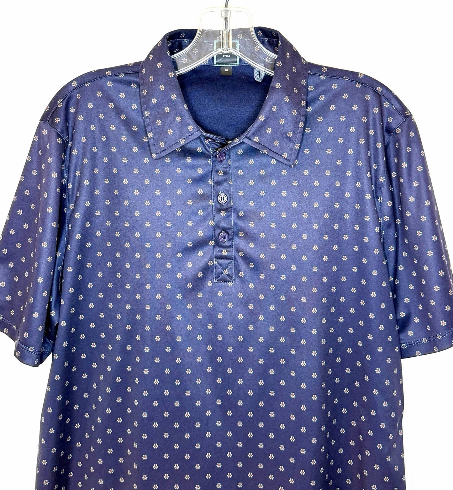 QED Style Polo Shirt Men’s Medium Blue Short Sleeve Polyester Blend Golf Golfer
