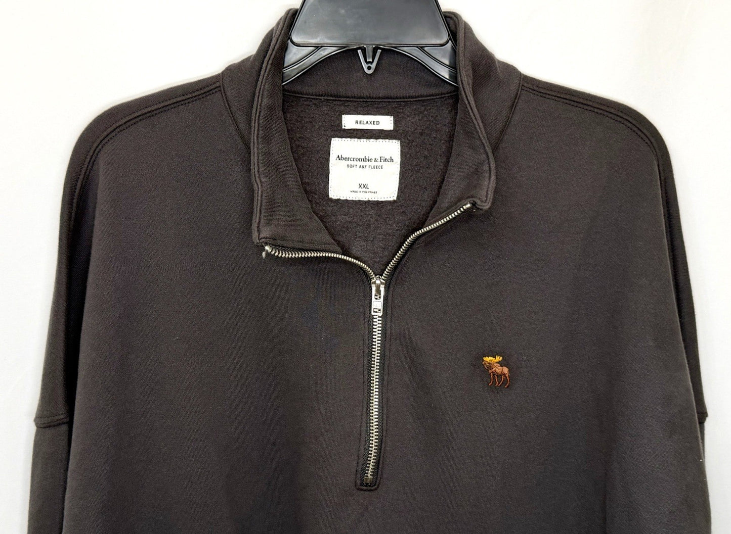 Abercrombie & Fitch Men's XXL Black Essential Half Zip Sweatshirt Moose Logo XL