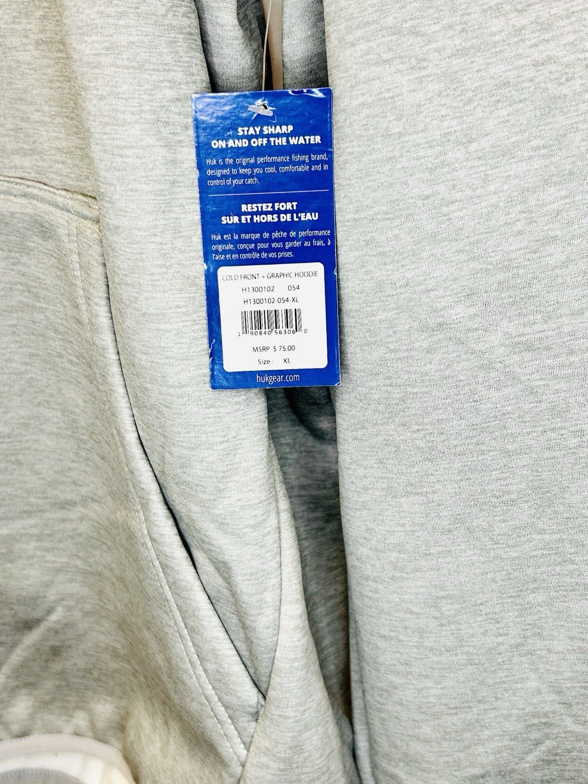 NWT Huk Coldfront+ Performance Logo Hoodie Men’s XL Grey/Light Blue Logo