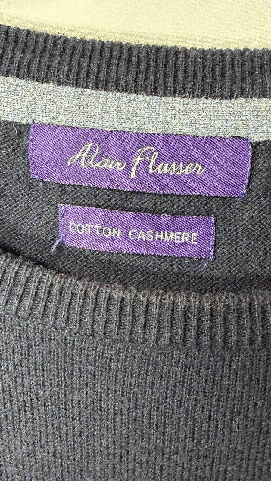 Alan Flusser Men’s Large Pullover Sweater Cotton Cashmere Blue Argyle Crew Neck