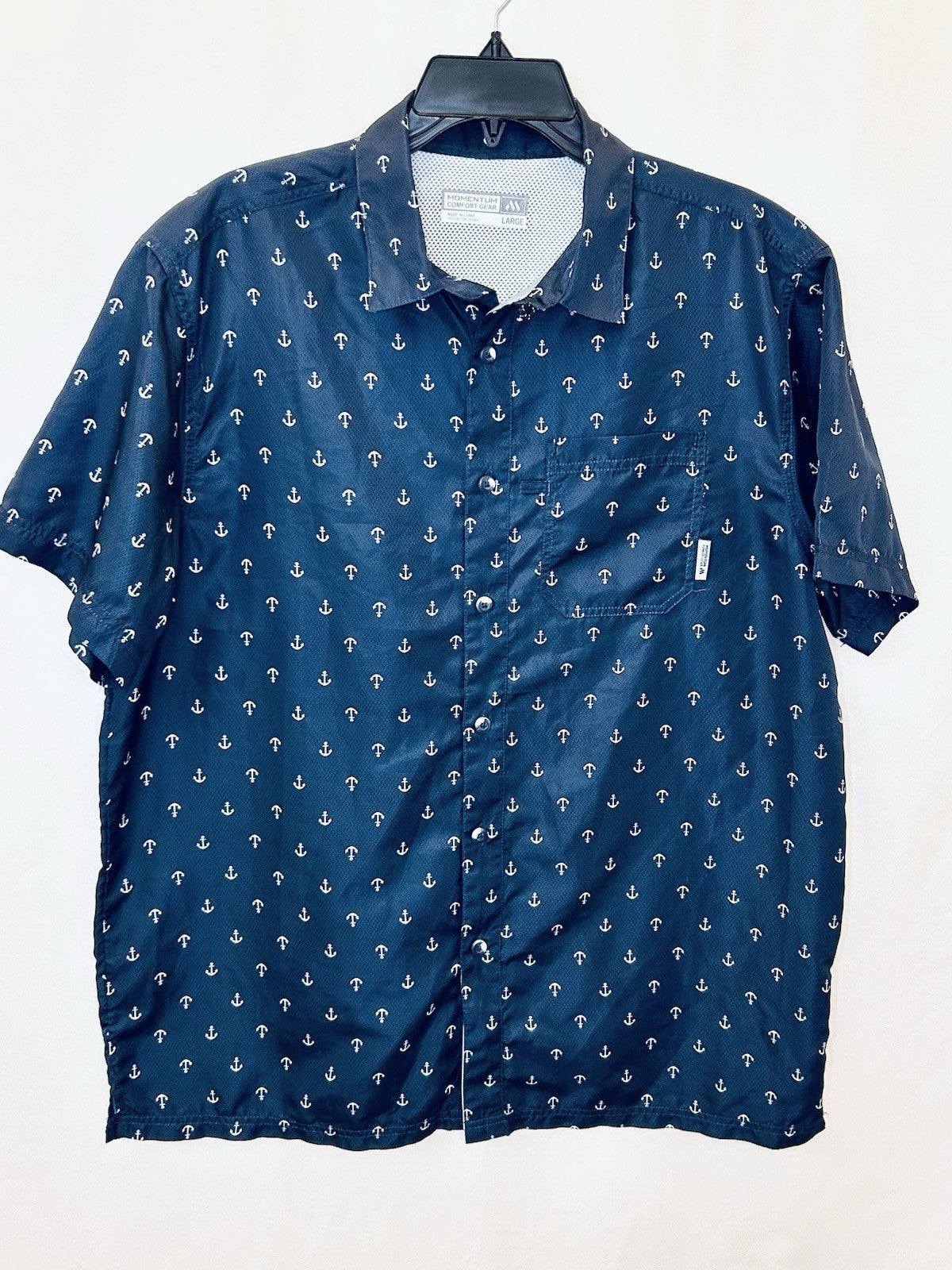 Momentum Comfort Gear Anchor Short Buttoup Shirt UPF 50 Fishing Men’s Large