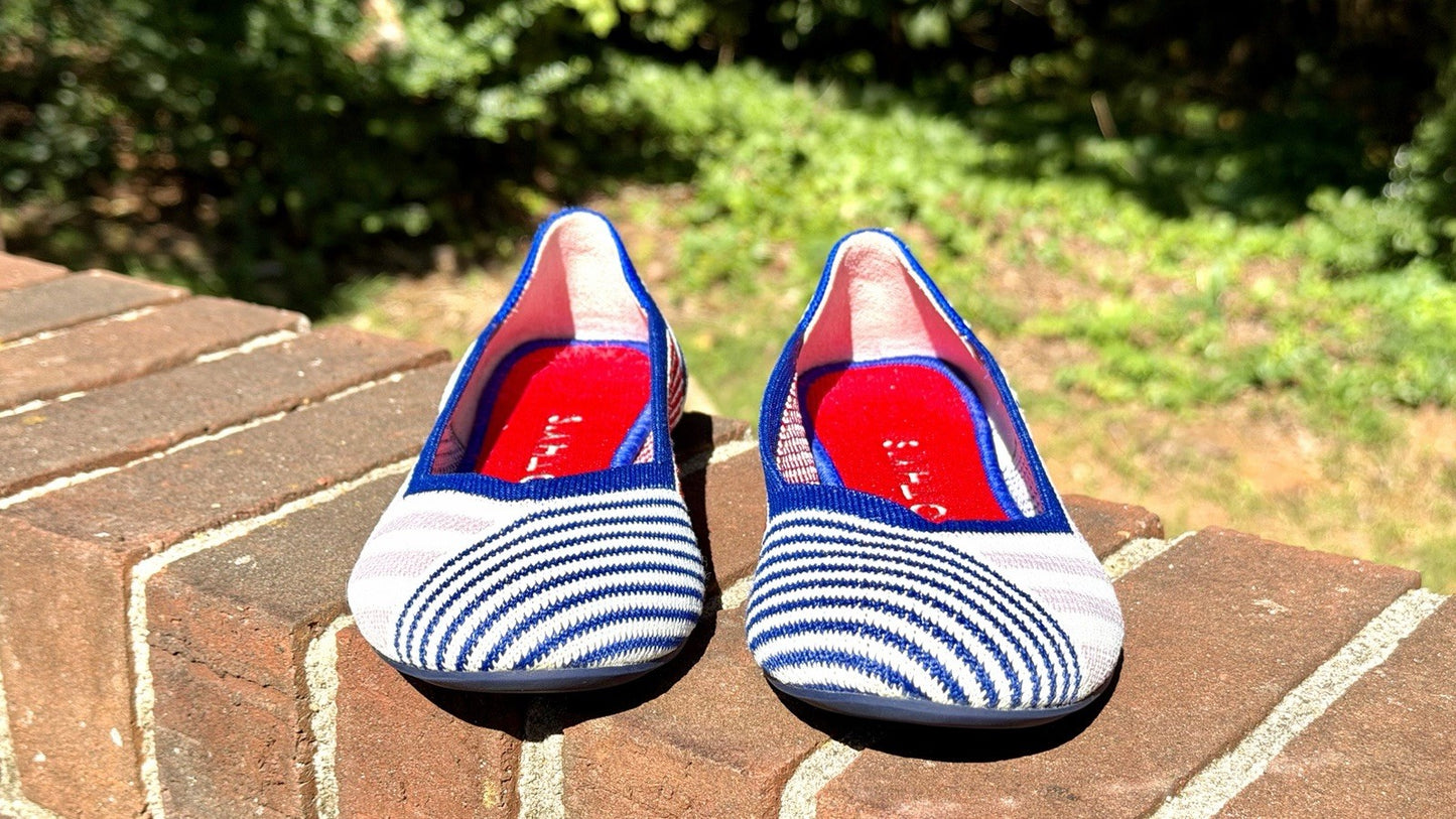 NWOT ROTHY’S Pink Mixed Stripe Flat Rare Retired Size US 6.5