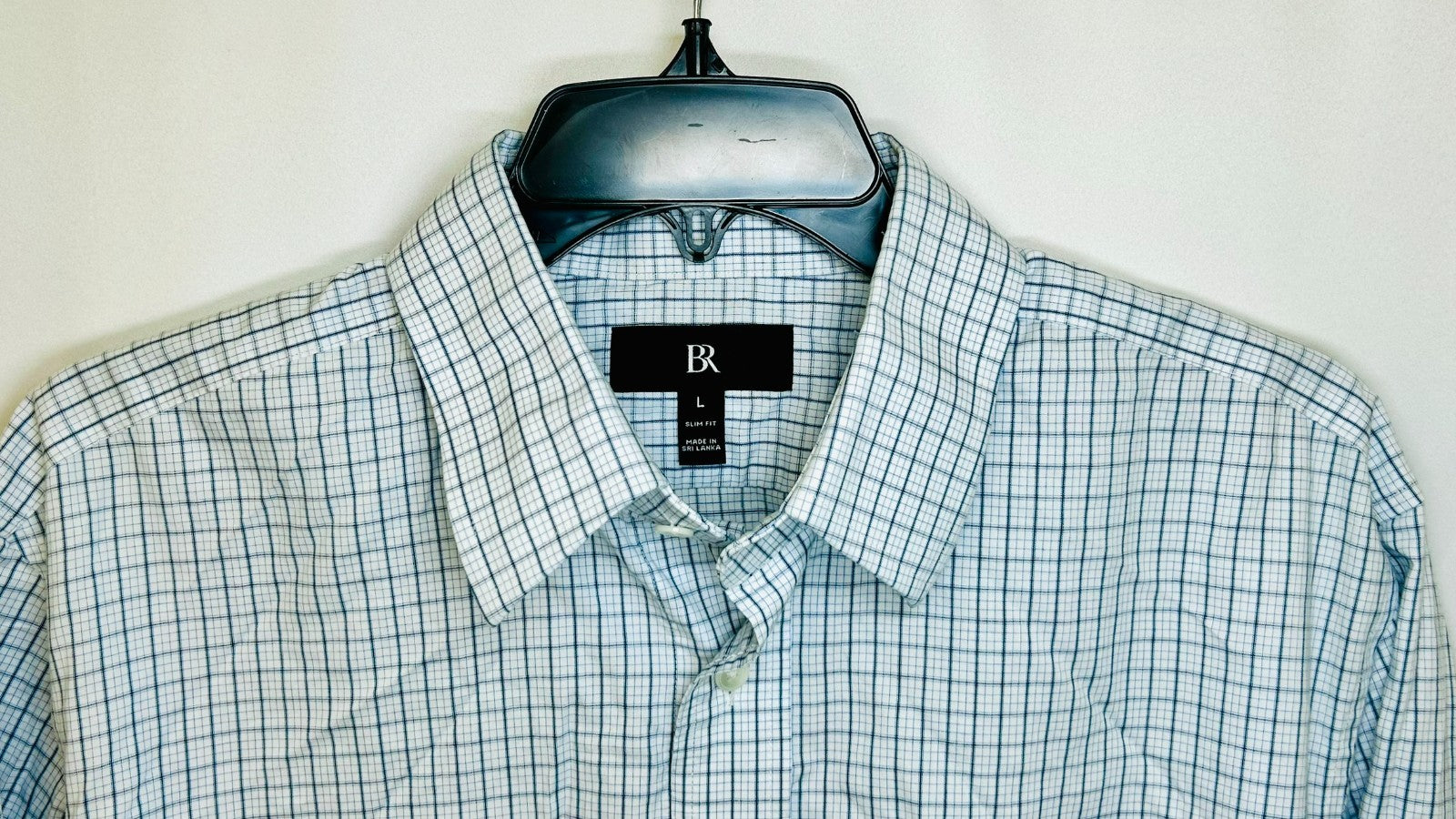 Banana Republic White Plaid Grant Slim Fit Stretch Button Up Shirt Mens Large