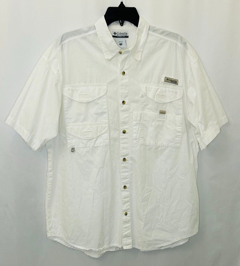 Columbia PFG White Short Sleeve Fishing Shirt Mens Size Medium Vented Outdoors `