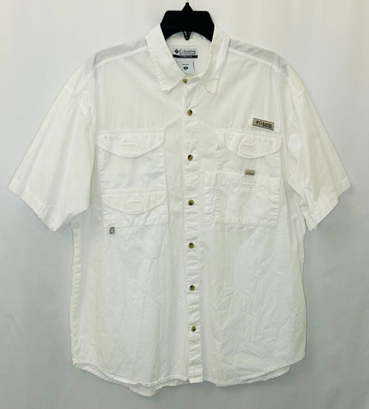 Columbia PFG White Short Sleeve Fishing Shirt Mens Size Medium Vented Outdoors `