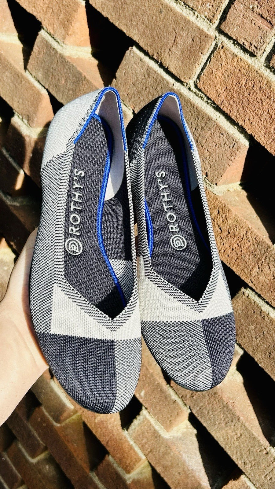 NWOT Rothy's The Flat Captoe Black Color Block Textile Travel Women’s US 9