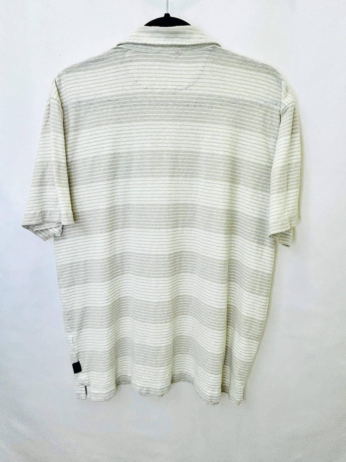 Patagonia Mens Large Trail Harbor Beige Striped Hemp Cotton Golf Polo Shirt