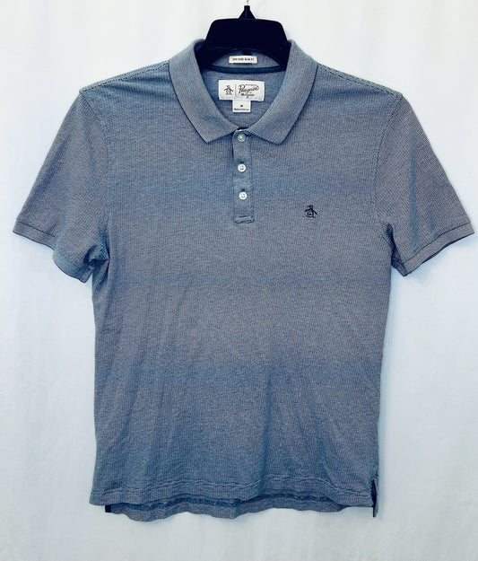 An Original Penguin Men's Heritage Slim Fit Blue/White Polo- Size Medium