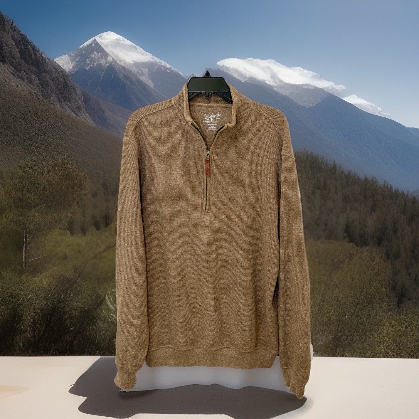 Woolrich Mens Medium Brown Lambswool Blend Quarter Zip Sweater Pullover