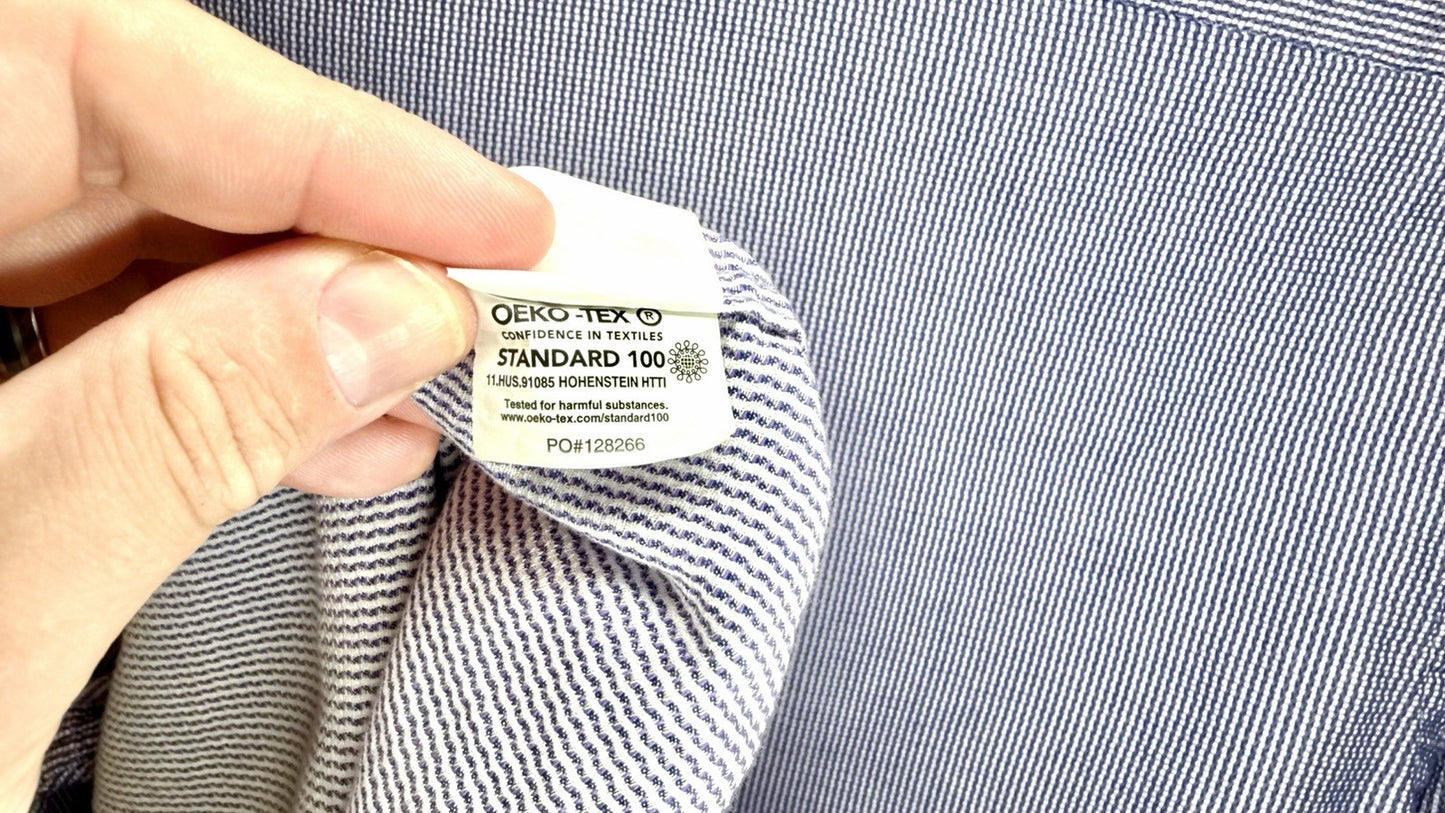 Micha Kors Slim Fit Men's Size XL 17/34 Blue Striped Cotton Casual Dress Shirt