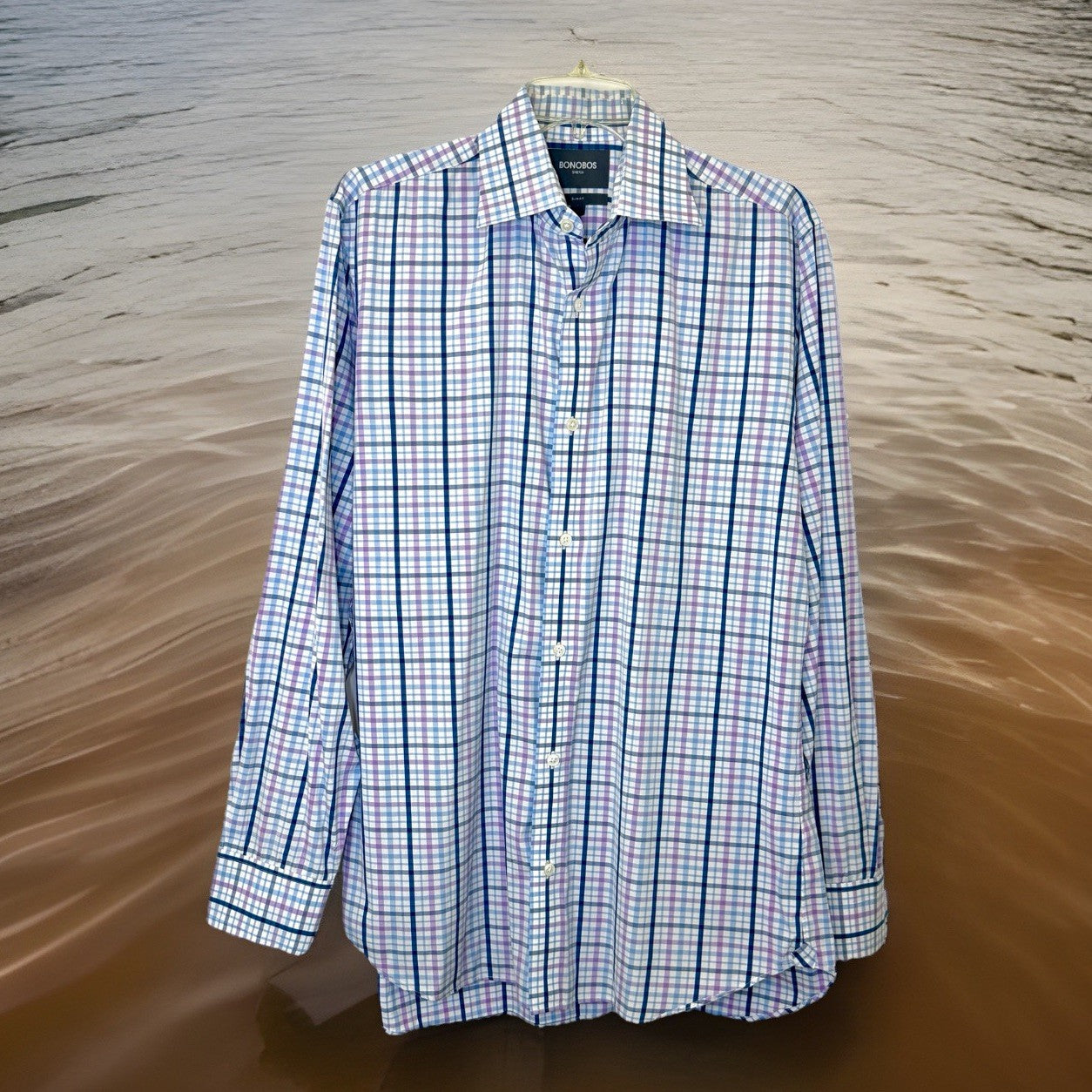 Bonobos Mens Slim Fit Spandex Nylon Blend Long Sleeve Button Down Size Large