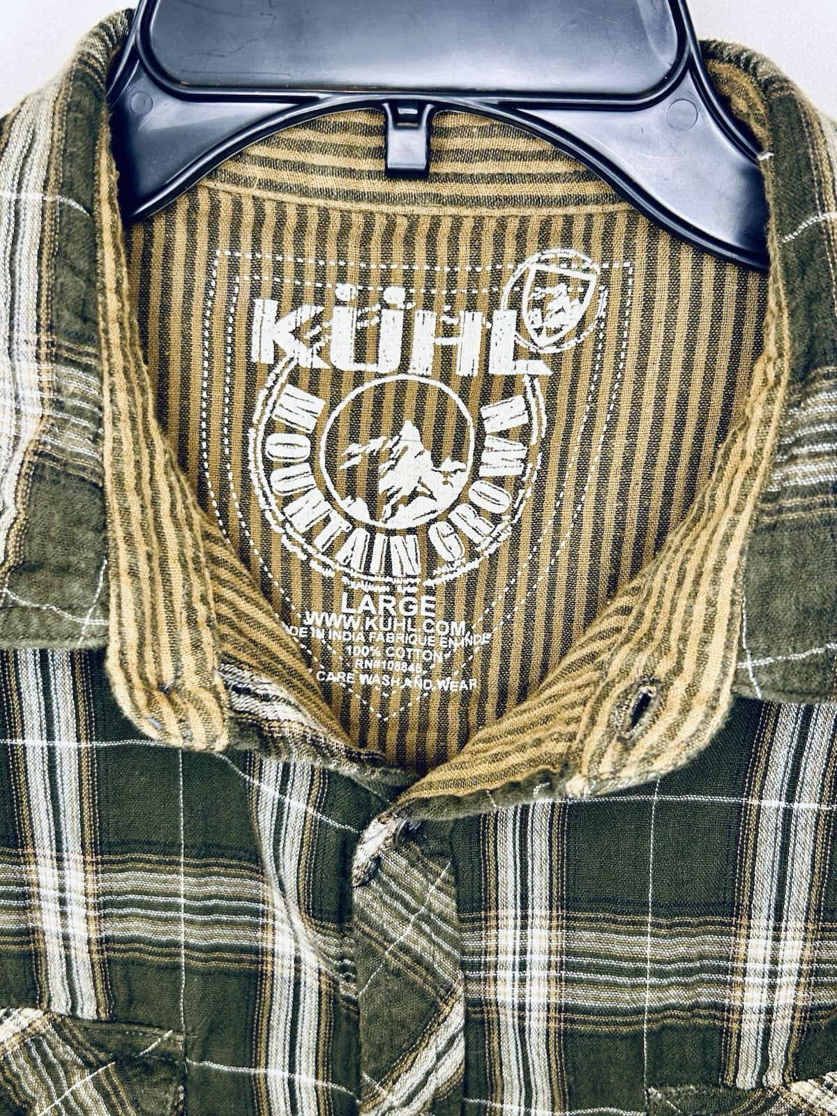 Kuhl Flannel Mens Large Beige Dillingr Plaid Hiking Outdoor Soft Long Sleeve