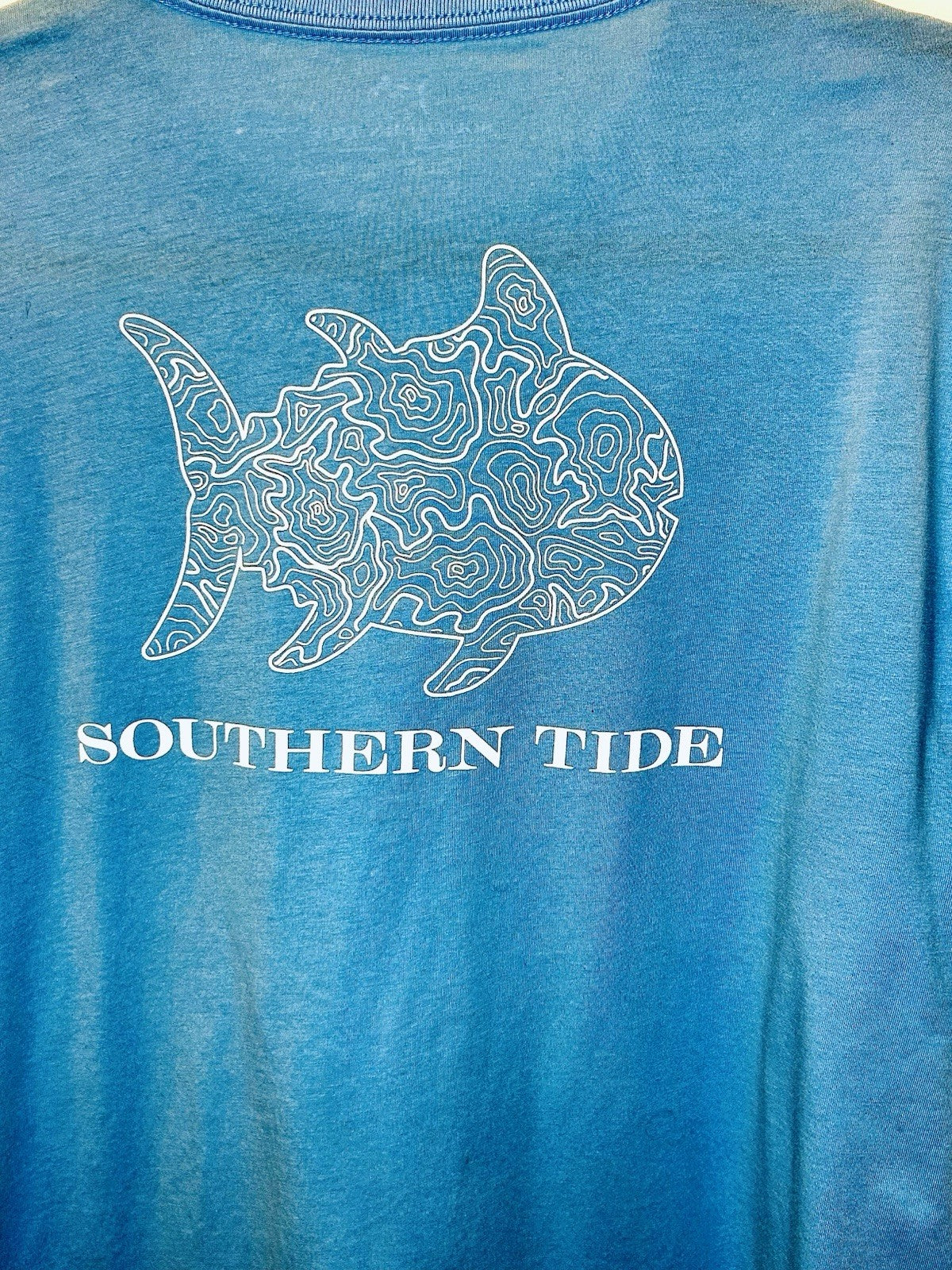 Southern Tide Mens Barware Fish Tee T-Shirt Large Bar Theme Light Blue