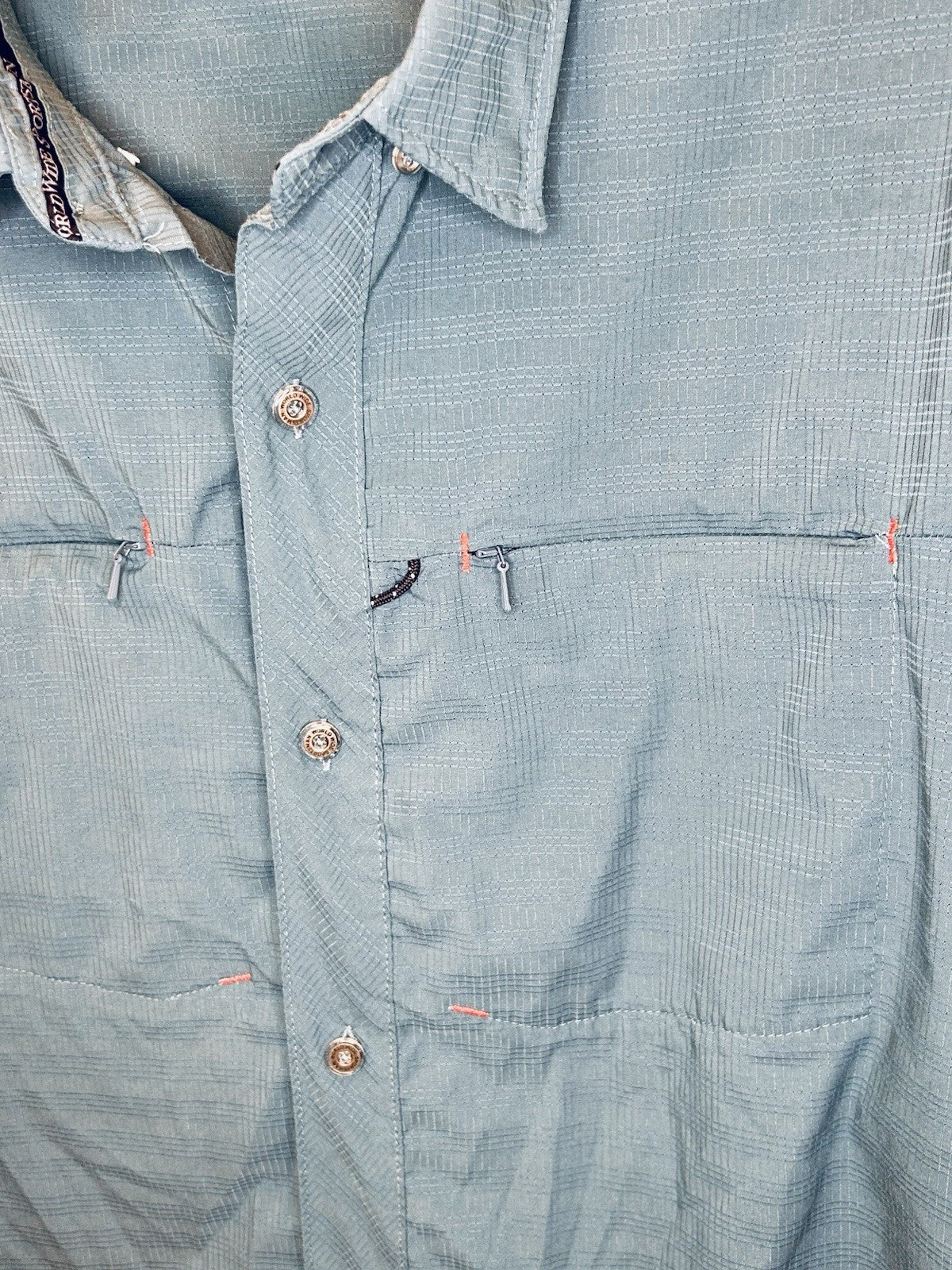 World Wide Sportsman Aqua Blue Long Sleeve Fisherman Button Up Shirt Men’s XL