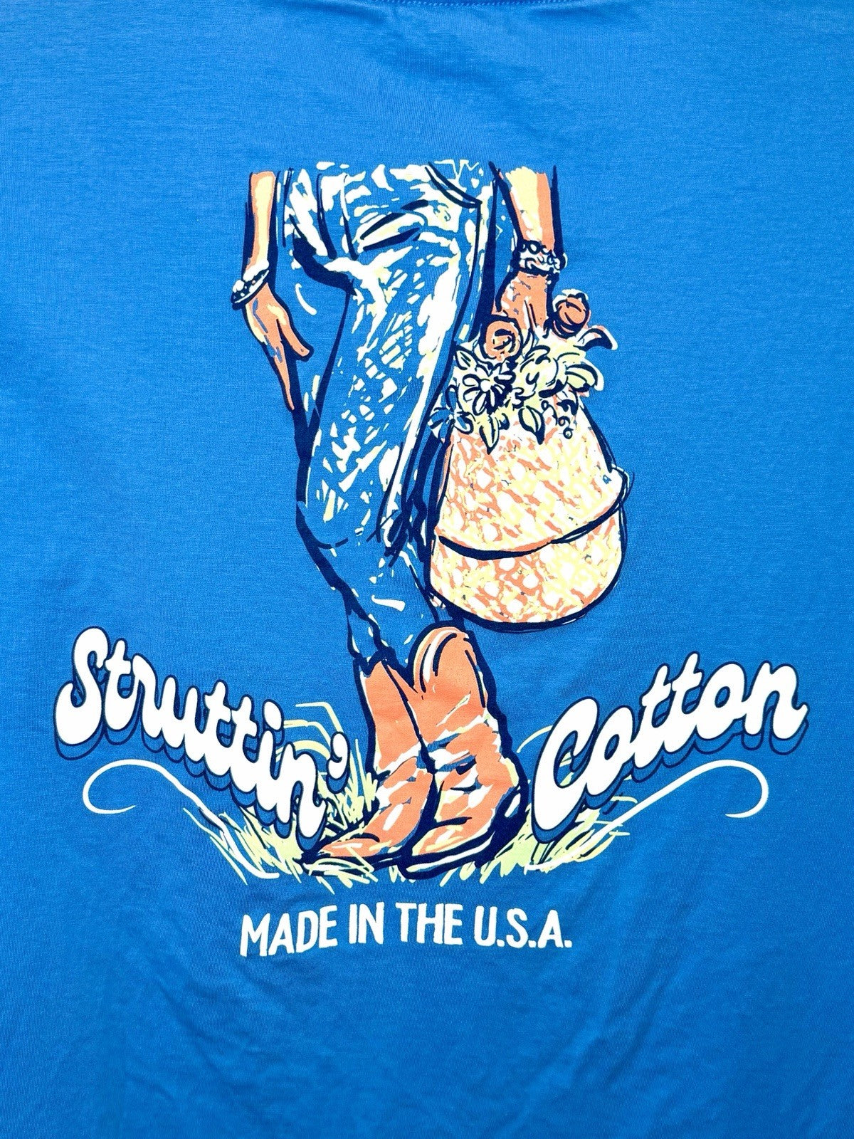 Struttin’ Cotton Graphic Tee Womens 2XL XXL Blue Southern Western Country Boots
