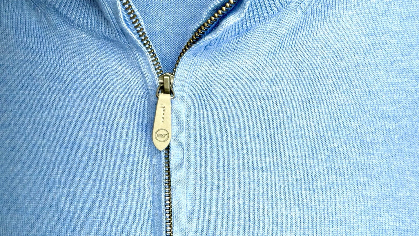 VINEYARD VINES MEN’S LARGE CASHMERE Cotton Blend 1/4 ZIP SWEATER Blue