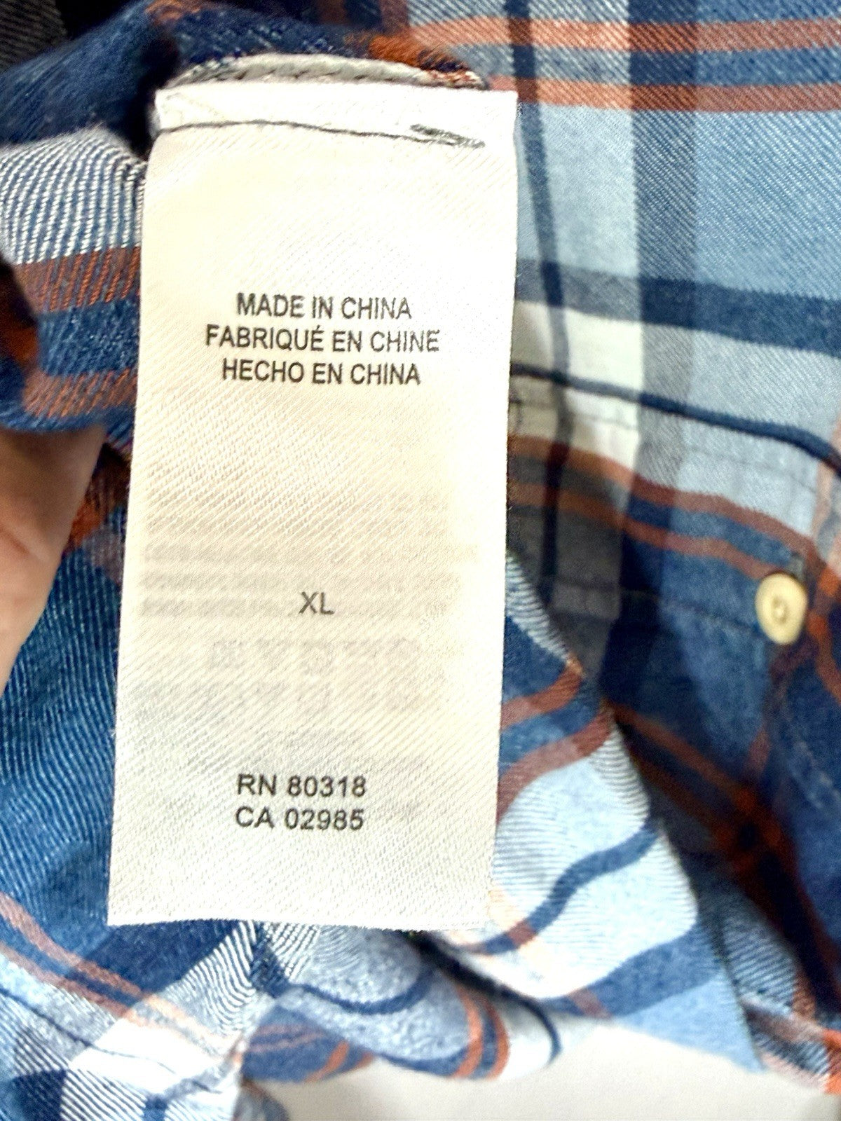 Lucky Brand Men's XL Flannel Shirt Classic Fit Blue Orange Plaid Double Pocket