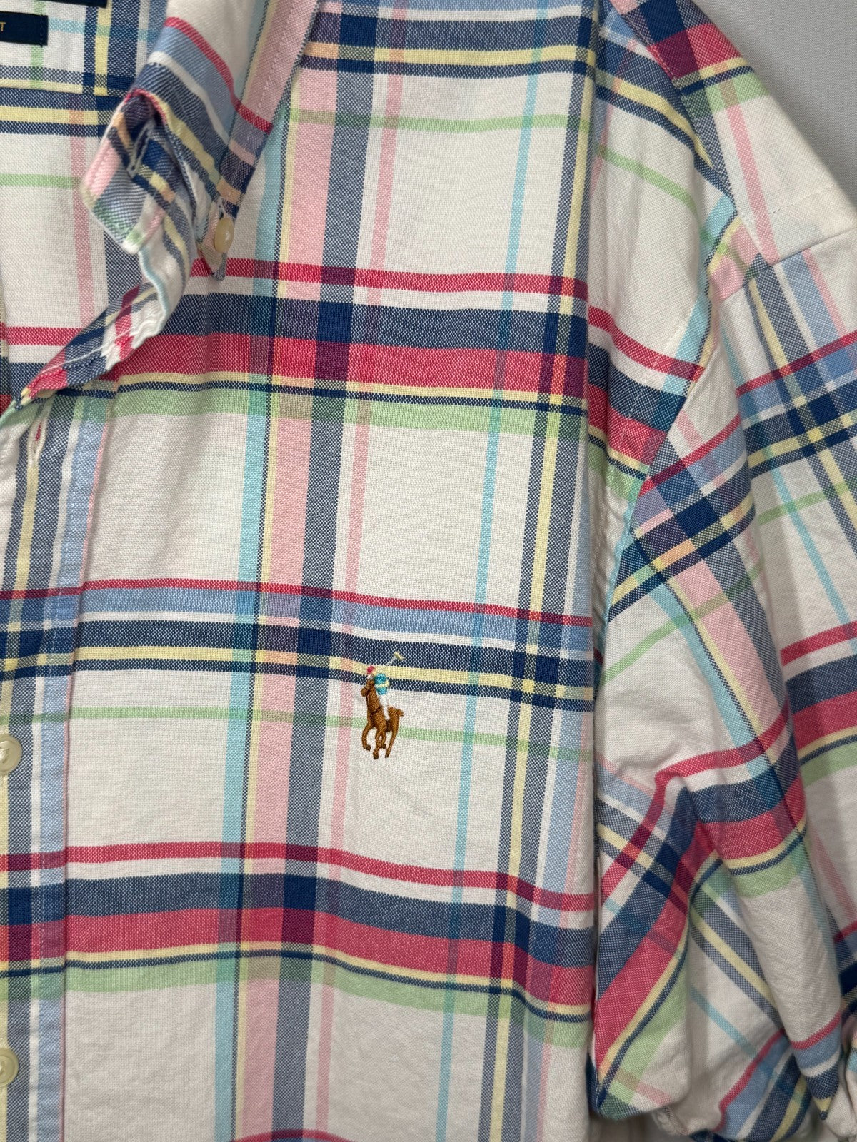 Ralph Lauren Shirt Mens Large L Slim Fit Plaid Short Sleeve Multicolor Cotton