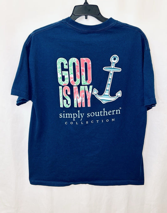 Simply Southern T Shirt Women’s Large Blue God Is My Anchor Short Sleeve