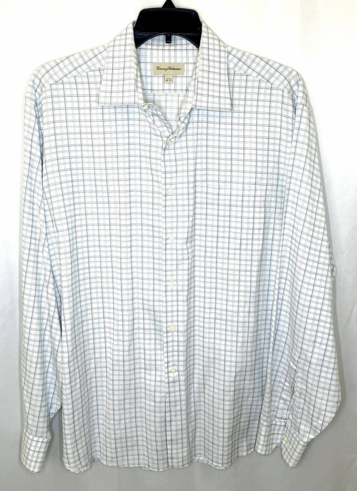 Tommy Bahama Button Long Sleeve Shirt Blue Plaid Men's Size 17.5/ 34-35