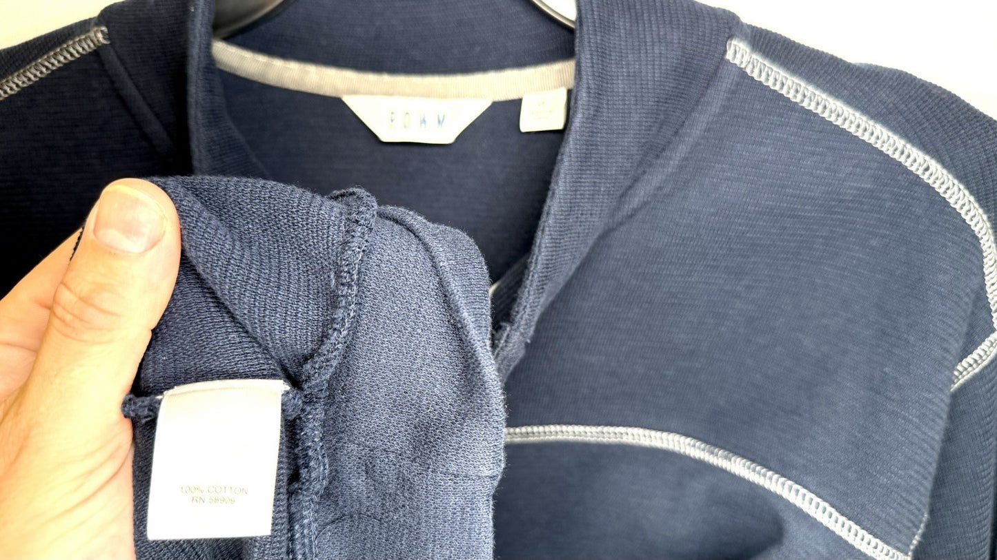 Rowm Men Sweater Pullover  X-Large XL Slub Quarter Snap  100% Cotton Blue