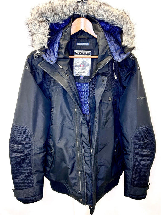 Point Zero Canadian Black/Blue Hooded Jacket Size Men’s Large