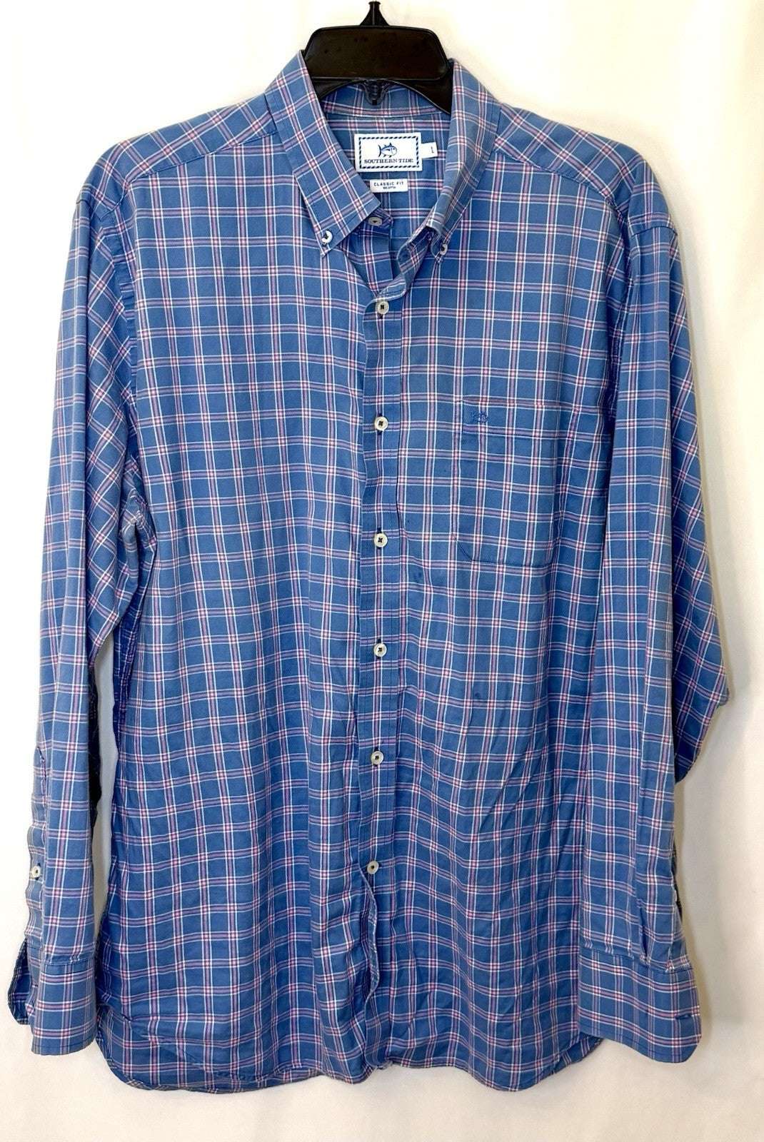 Southern Tide Shirt Mens Large Skipjack Heather Blue Plaid Sport Button Down
