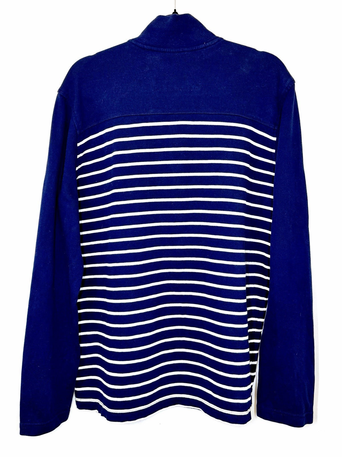 Banana Republic Sweatshirt Men’s XL Blue White Stripe Knit 100% Cotton 1/4 Zip