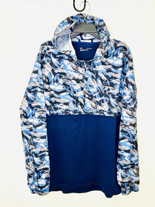 Under Armour Jacket Mens XL Blue Camo Sportstyle Anorak 1/4 Zip Hood Pullover