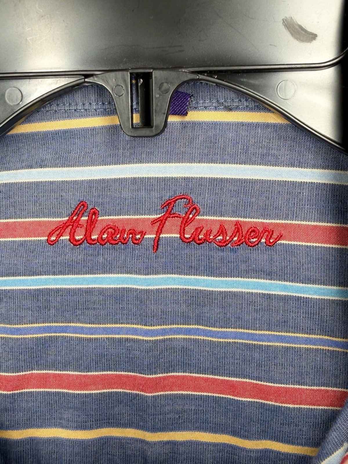 Alan Flusser Mens Medium Striped Button Shirt Blue Red Yellow LS Dress Casual EX