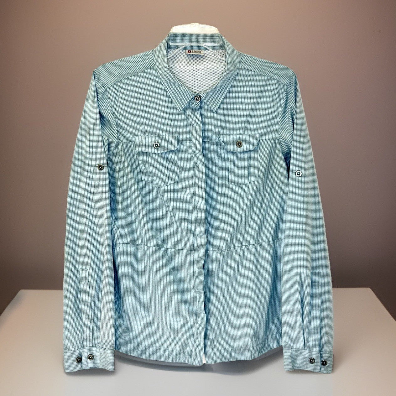 Alpine Design Women's Active Long Sleeve Top Hidden Button Blue Shirt XL