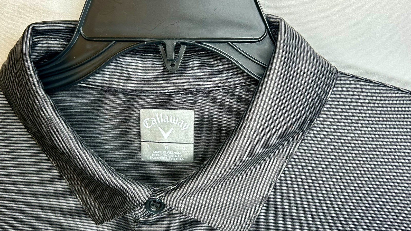 Callaway Polo Shirt Men Large Performance Polyester Stretch Black Silver Striped