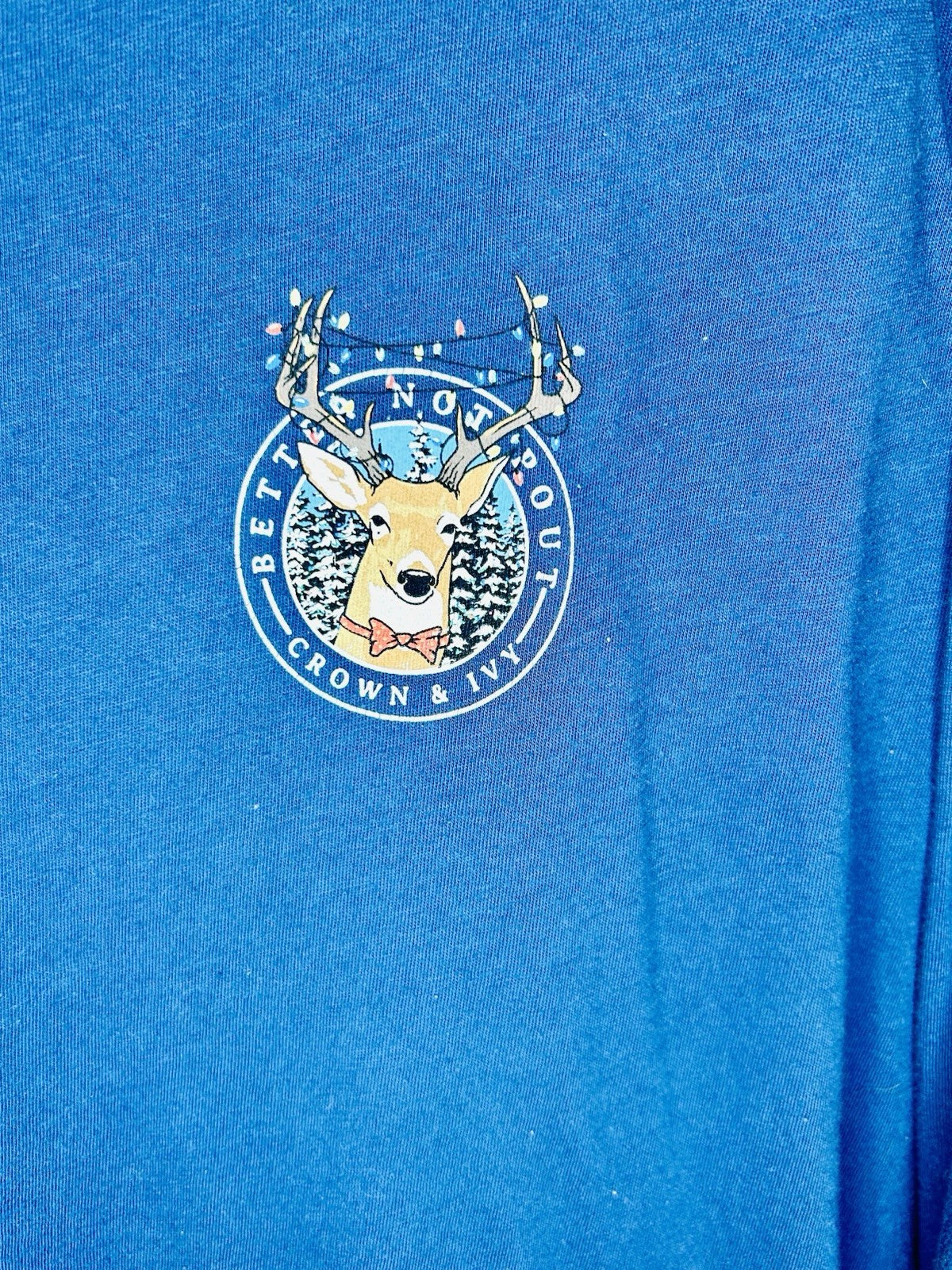 Crown & Ivy Blue Deer Lights Long Sleeve Graphic Tee - Men’s Large