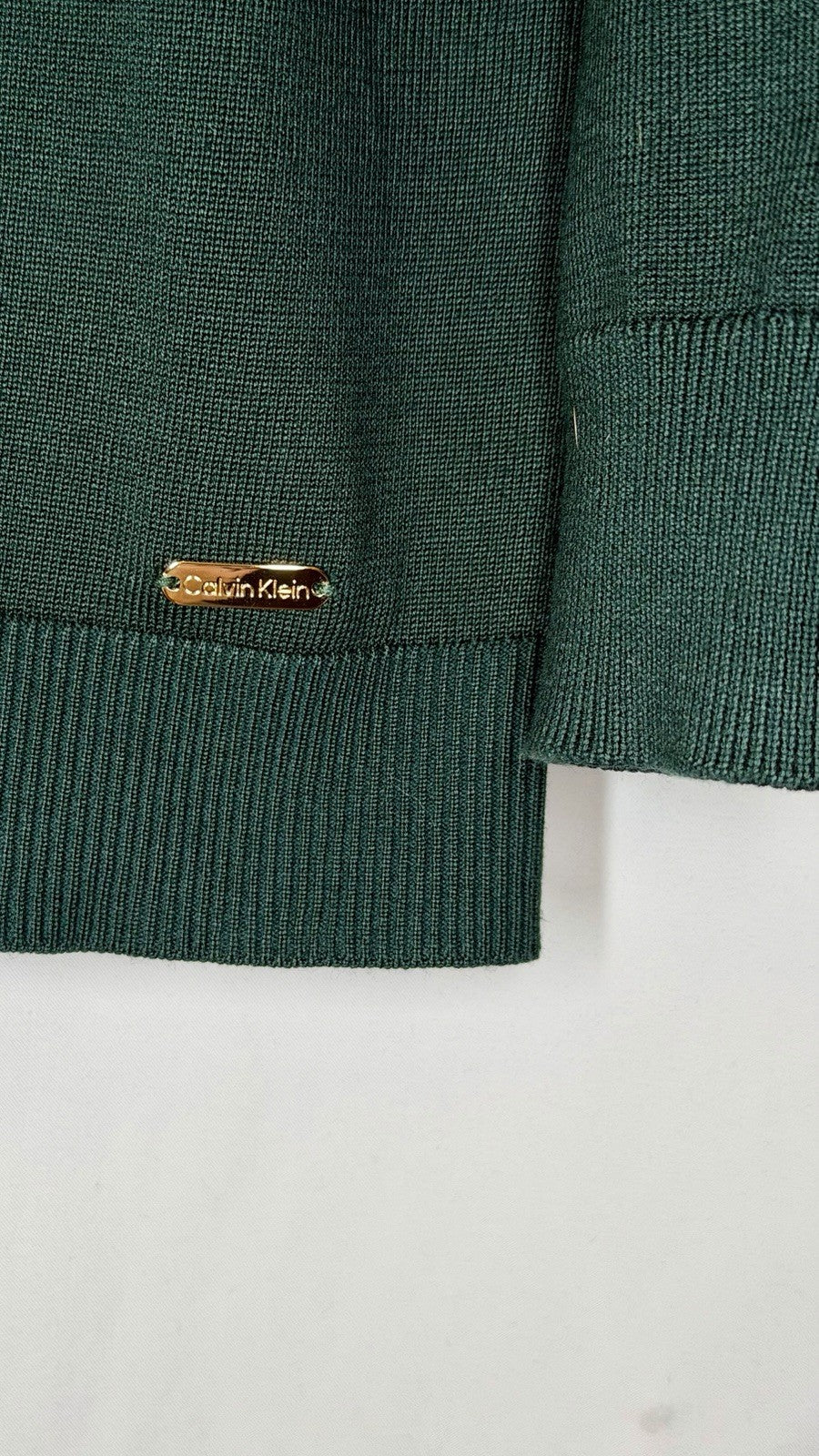 Calvin Klein Womens Turtleneck Dark Green Sweater Long sleeve M Gold Buttons