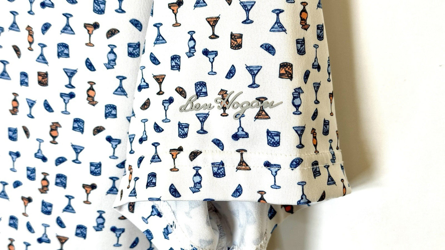 Ben Hogan Golf Performance Polo Shirt Mens Medium Multi Martini Drinks Patterned