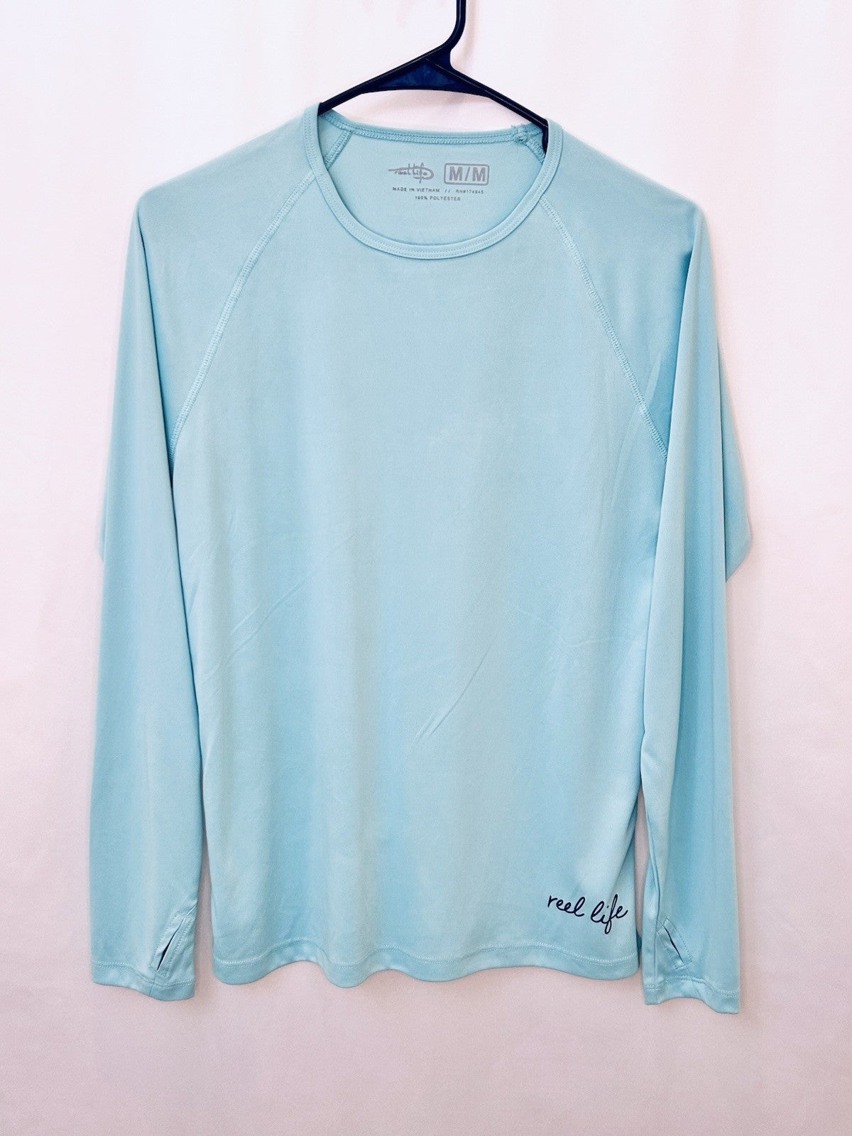 Reel Life Women's Sun Defender Round Neck Long Sleeve UV Top Blue Medium