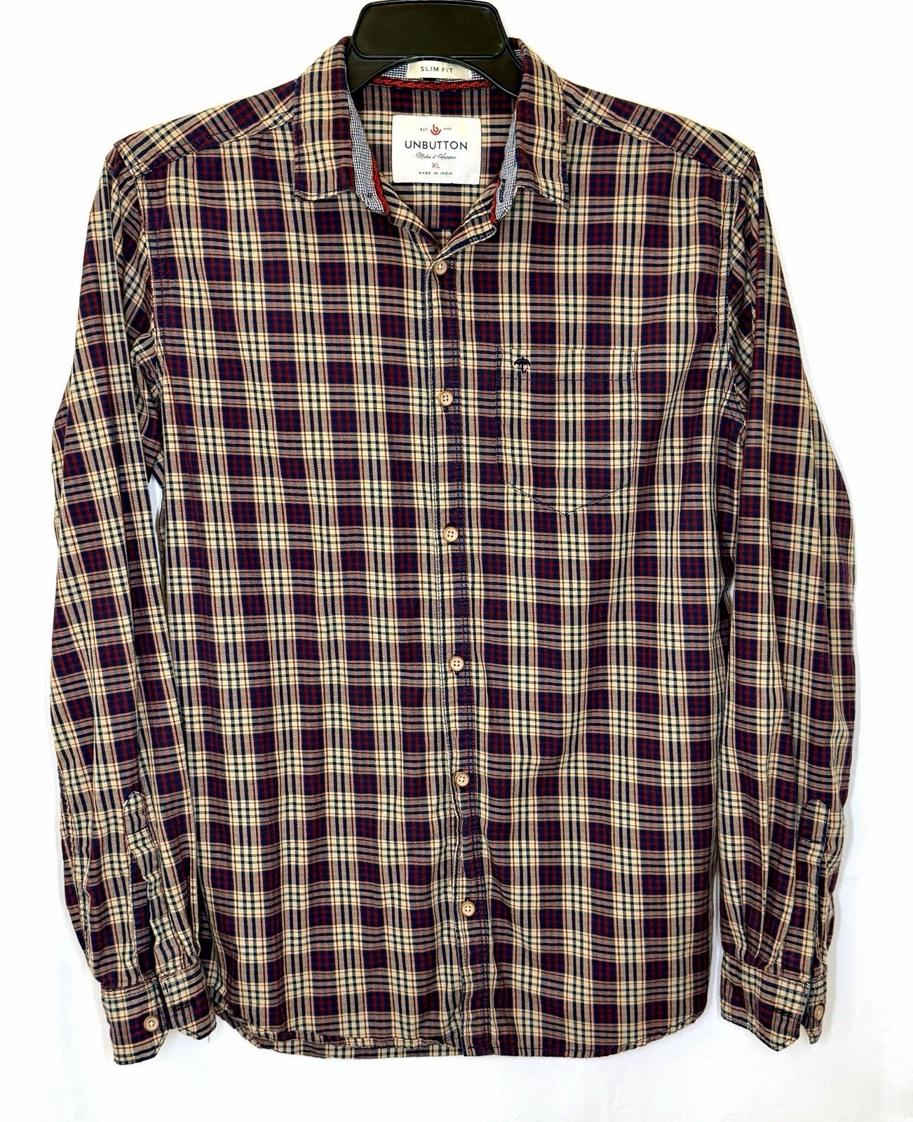 Unbutton Men’s XL Slim Fit Plaid Button Up Shirt