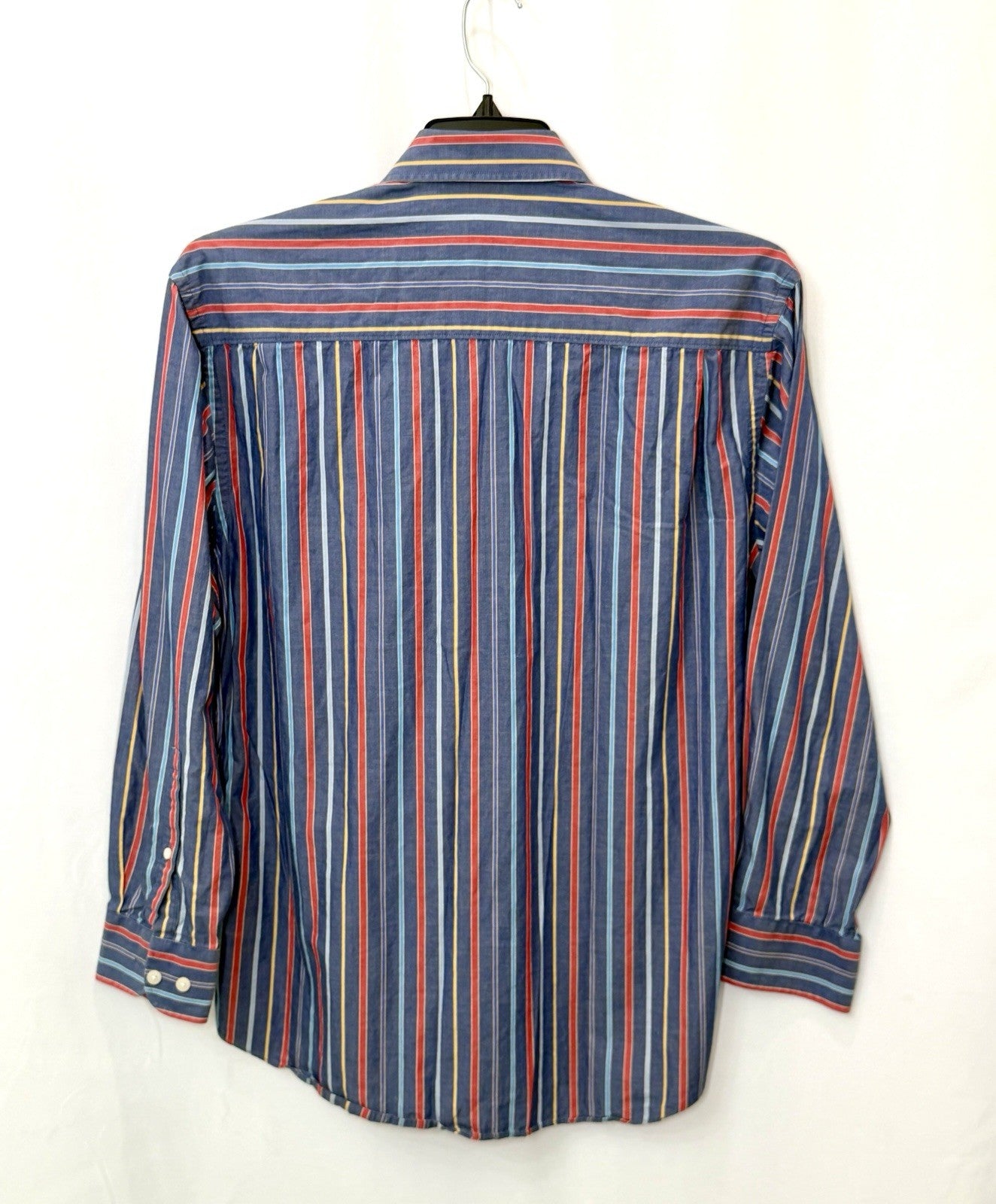 Alan Flusser Mens Medium Striped Button Shirt Blue Red Yellow LS Dress Casual EX