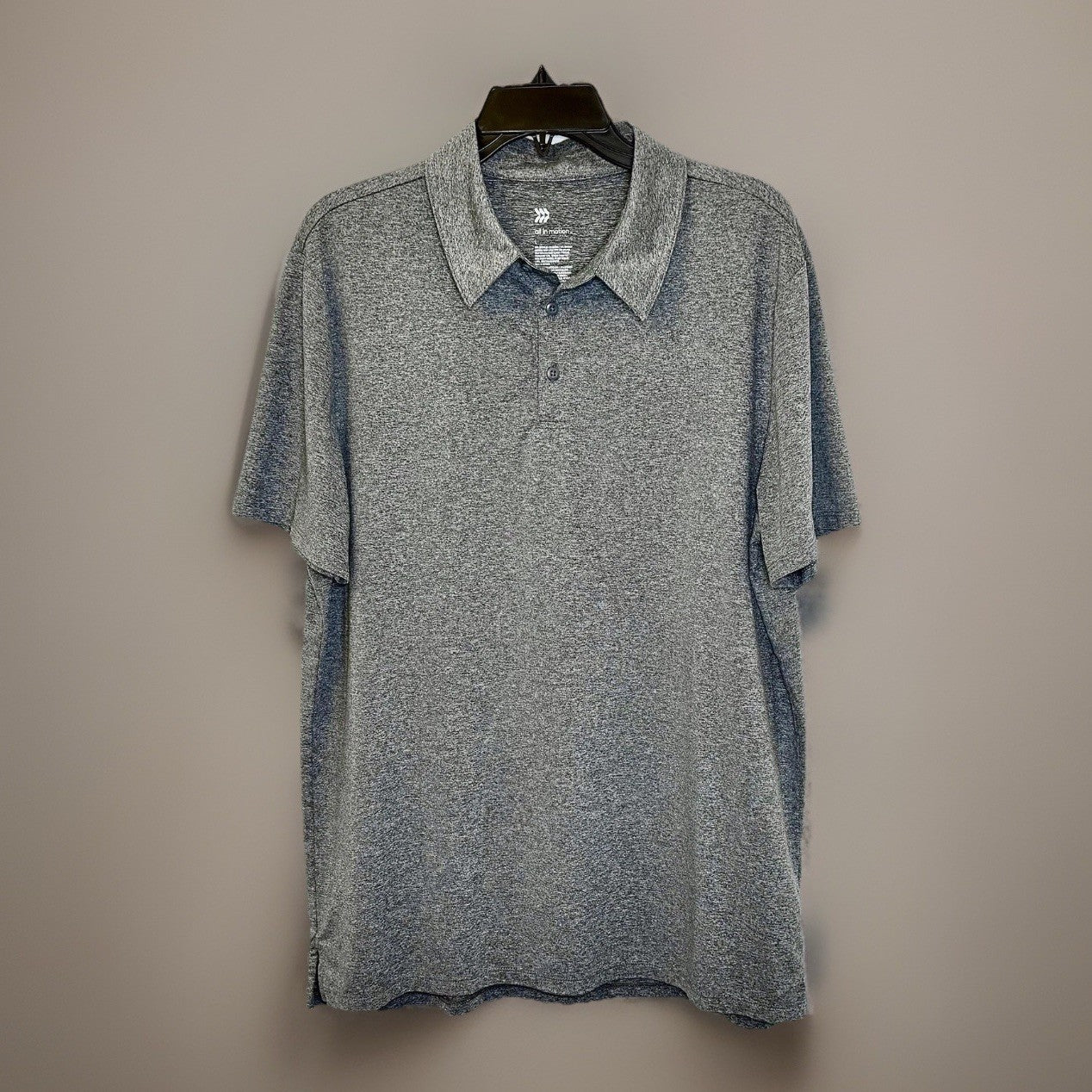 All in Motion Casual Polo Shirt Mens Large Gray Knit Short Sleeve Rayon Blend