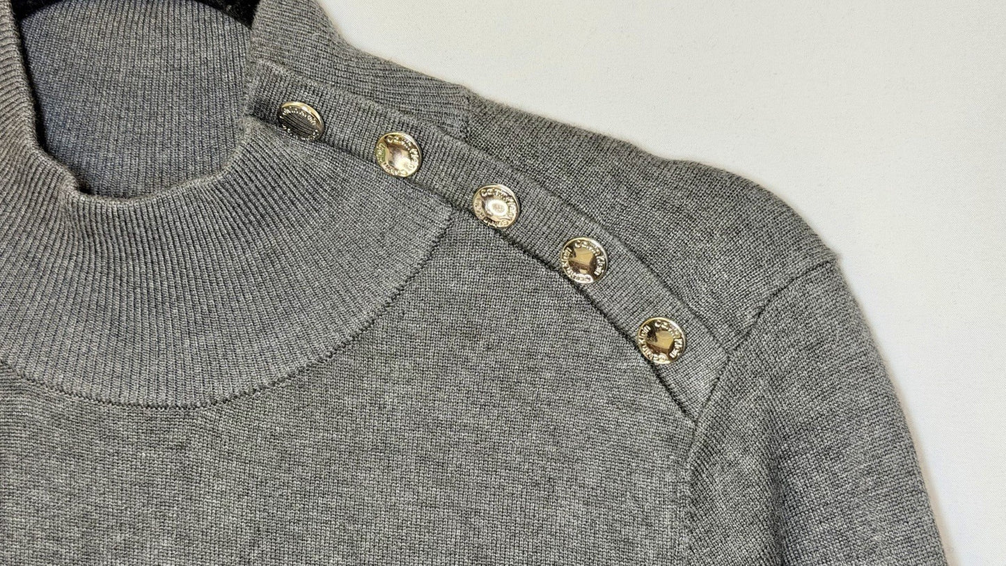 Calvin Klein Womens Turtleneck Grey Sweater Long sleeve M Gold Buttons