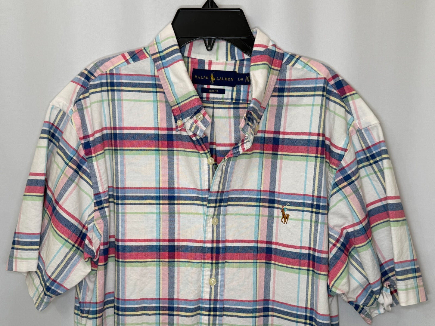 Ralph Lauren Shirt Mens Large L Slim Fit Plaid Short Sleeve Multicolor Cotton