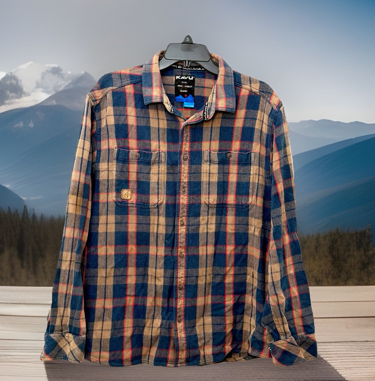 KAVU Men's Big Joe Flannel Shirt Large Plaid Cotton Corner Clay Size XXL