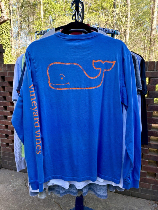 Vineyard Vine Men’s Small Blue/Orange Long Sleeve Whale Graphic Shirt