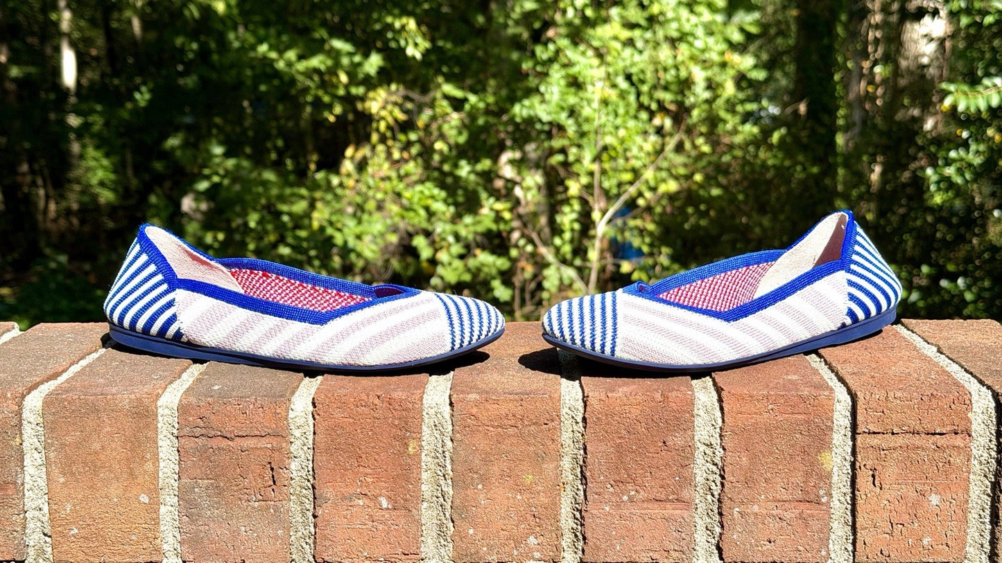 NWOT ROTHY’S Pink Mixed Stripe Flat Rare Retired Size US 6.5
