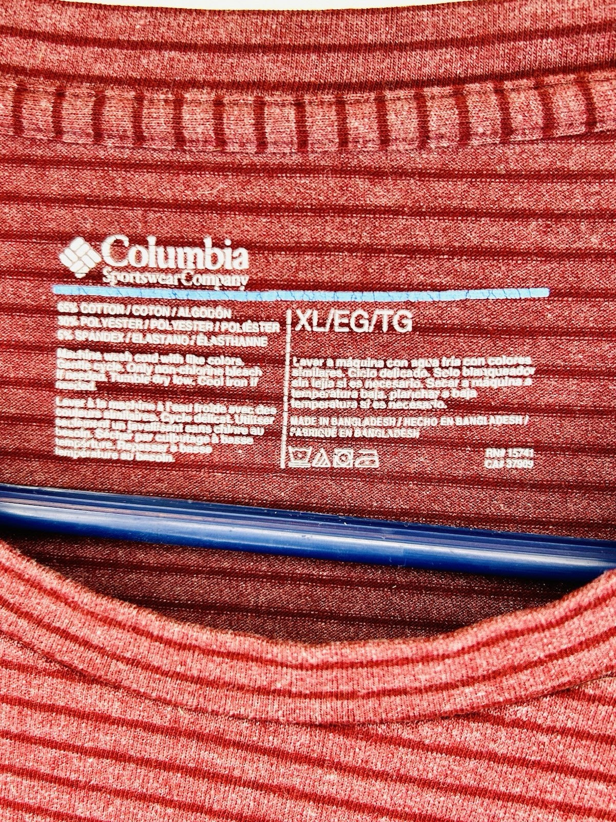 Columbia Sportswear Men’s XL Red Striped Super Soft Crew Neck T-shirt