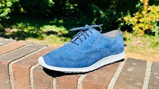 Cole Haan Zerogrand Wingtip Oxfords Blue Suede Women's Shoes Size 7.5 B EUC