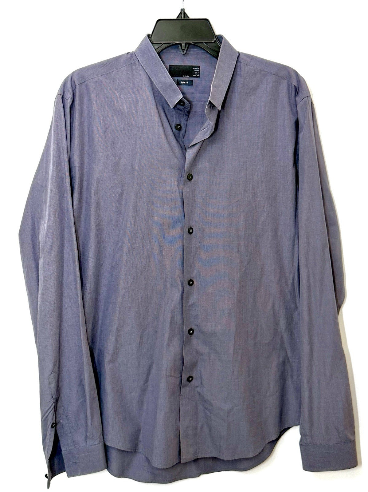 Black Tag By Zara Slim Fit Dress Shirt Men’s L Grey Micro Pindot Gingham